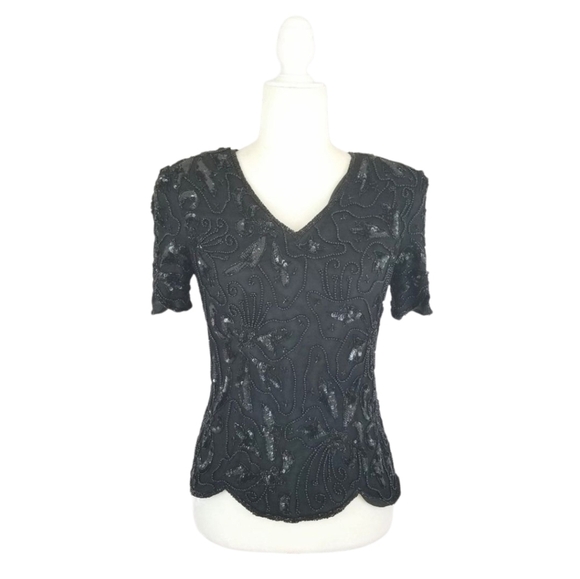 Adrianna Papell Tops - Adrianna Papell Boutique beaded back zipper vintage black top women's size PS